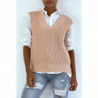 Pull col V rose sans manche. Pull femme tendance