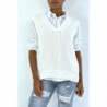 Pull col V blanc sans manche. Pull femme tendance