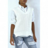 Pull col V blanc sans manche. Pull femme tendance