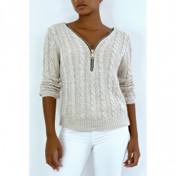 Pull beige en maille...