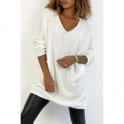 Robe pull blanc oversize en laine. Pull femme fashion et bien chaud