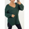 Gris pull col V over size bien épais en vert sapin