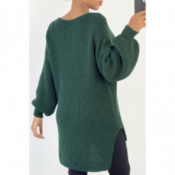 Gris pull col V over size bien épais en vert sapin