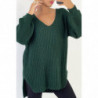 Gris pull col V over size bien épais en vert sapin