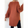 Gris pull col V over size bien épais en cognac