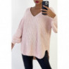 Pull col V over size bien épais en rose