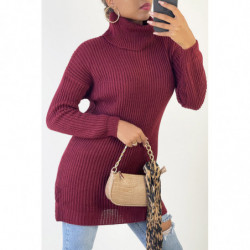 Robe pull bordeaux col roulé très tendance