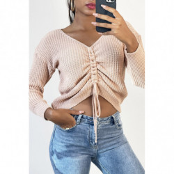 Pull rose col V avec lacet...