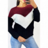 Pull tombant avec bande tri color et bordeaux au buste