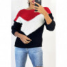 Pull tombant avec bande tri color et rouge au buste