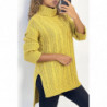 Pull femme moutarde long over size avec fente sur les côtés.