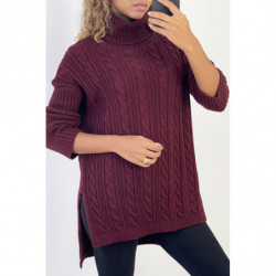 Pull femme bordeaux long...