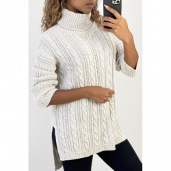 Pull femme beige long over...