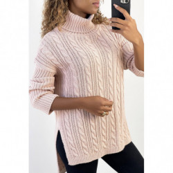 Pull femme rose long over...