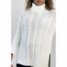 Pull femme blanc long over size avec fente sur les côtés.