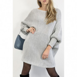 Robe pull grise ample mi-longue col rond