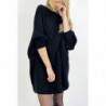 Robe pull noire ample mi-longue col rond