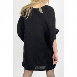 Robe pull noire ample mi-longue col rond