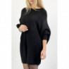 Robe pull noire ample mi-longue col rond