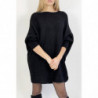 Robe pull noire ample mi-longue col rond