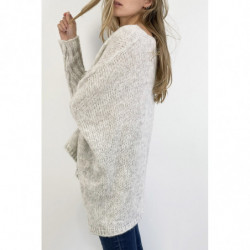 Pull long ample beige effet maille avec détail tresse au centre