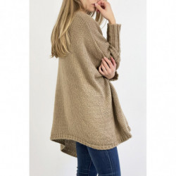 Pull long ample camel effet maille avec détail tresse au centre