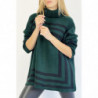 Pull vert col roulé effet maille motif forme géométrique qui restructure la silhouette