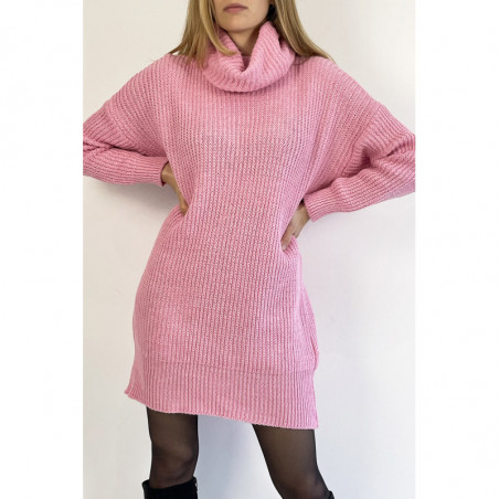 Robe pull Rose col roulé effet maille droite longueur parfaite douce chaleureuse et stylée