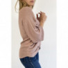 Pull long fluide ample en rose effet maille motif linéaire et manche  large effet chauve souris