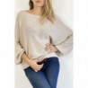 Pull long fluide ample en beige effet maille motif linéaire et manche  large effet chauve souris