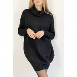 Robe pull noire col roulé effet maille droite longueur parfaite douce chaleureuse et stylée