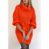 Robe pull orange col roulé effet maille avec ceinture à nouée confortable douce et féminine