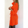 Robe pull orange col roulé effet maille avec ceinture à nouée confortable douce et féminine