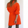 Robe pull orange col roulé effet maille avec ceinture à nouée confortable douce et féminine