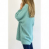 Pull turquoise long col V ample effet maille avec détail tricot de ligne en relief qui restructure la silhouette