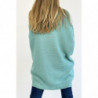 Pull turquoise long col V ample effet maille avec détail tricot de ligne en relief qui restructure la silhouette