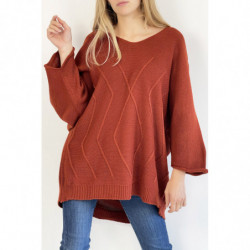 Pull cognac long col V...