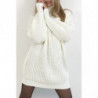 Robe pull blanche effet maille coupe droite manche bouffante et col montant