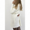 Robe pull blanche effet maille coupe droite manche bouffante et col montant