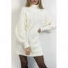 Robe pull blanche effet maille coupe droite manche bouffante et col montant