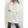 Robe pull blanche effet maille coupe droite manche bouffante et col montant