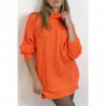 Robe pull orange effet maille coupe droite manche bouffante et col montant