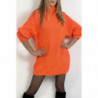 Robe pull orange effet maille coupe droite manche bouffante et col montant