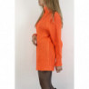 Robe pull orange effet maille coupe droite manche bouffante et col montant