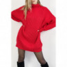 Robe pull rouge effet maille coupe droite manche bouffante et col montant