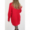 Robe pull rouge effet maille coupe droite manche bouffante et col montant