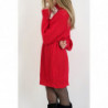 Robe pull rouge effet maille coupe droite manche bouffante et col montant