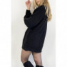 Robe pull noire effet maille coupe droite manche bouffante et col montant