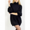 Robe pull noire effet maille coupe droite manche bouffante et col montant