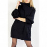 Robe pull noire effet maille coupe droite manche bouffante et col montant